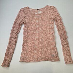 Free People Blouse Women Extra Small Lace Boho Floral Fringe Sheer Party Core Ni